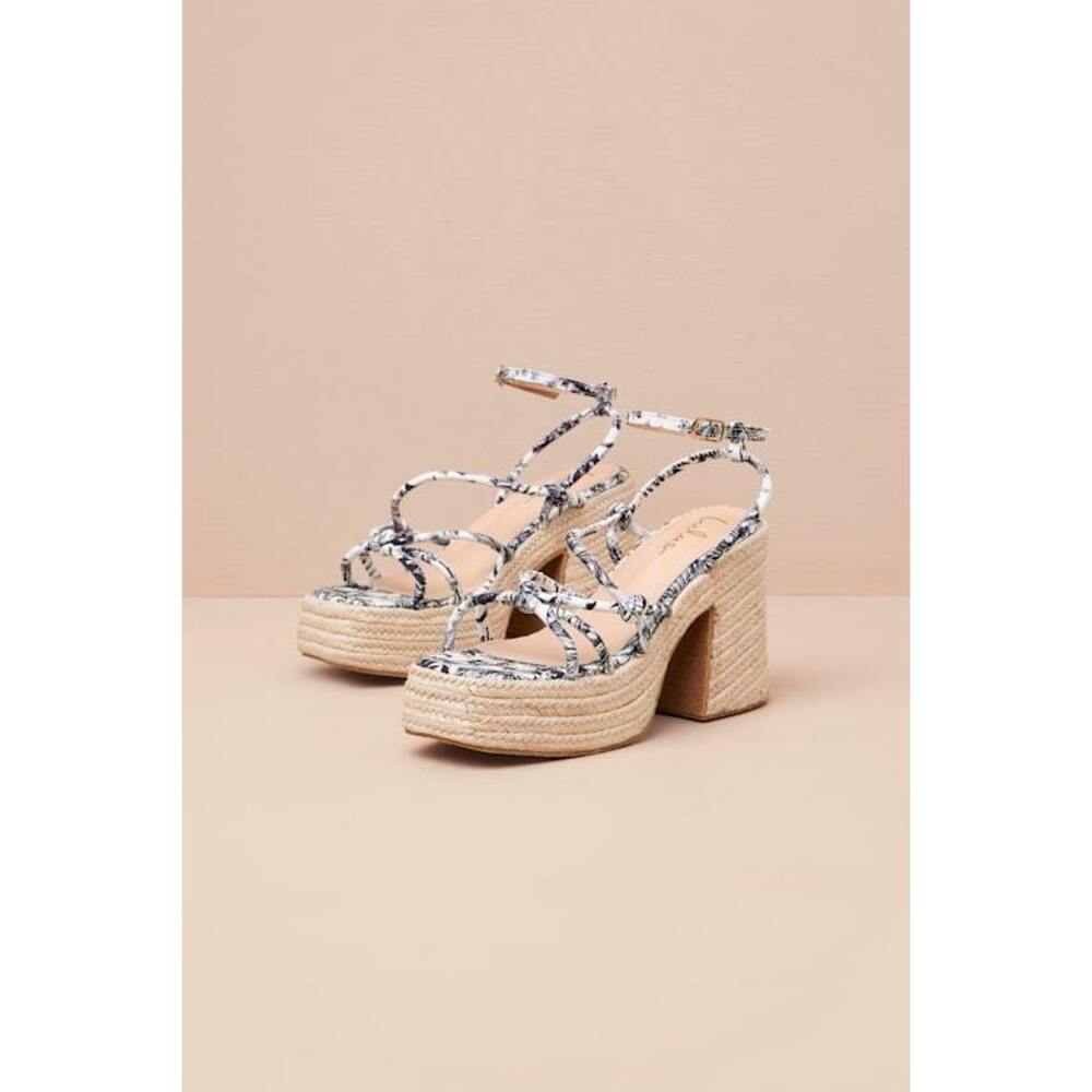 Lulus Tropical Print Platform High Heel Sandals White - Size 8.5